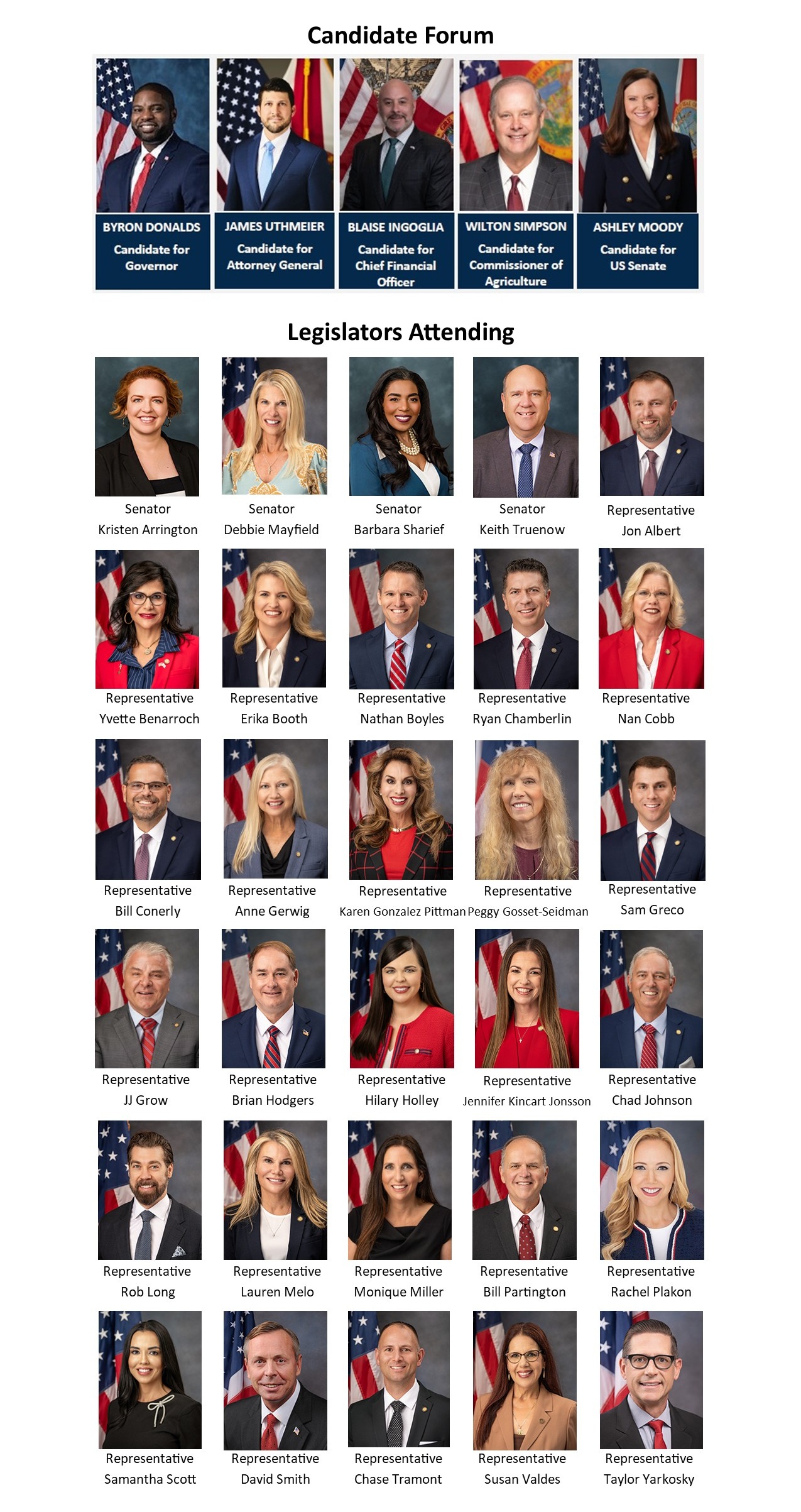 Legislators Attending 2026 Candidate Forum